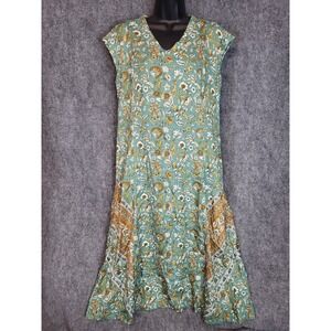 Pure Jill Petite Floral Dress Green White Yellow Sleeveless Casual Cottagecore